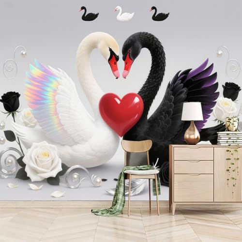 Fototapete 3D Schwarz-Weißer Schwan 300x240cm,Abstrakte Moderne Kunst Seidenstofftapeten,für Wohnzimmer Schlafzimmer Nicht selbstklebend Fototapete 3D Schwarz-Weißer Schwan 300x240cm,Abstrakte Moderne Kunst Seidenstofftapeten,für Wohnzimmer Schlafzimmer Nicht selbstklebend von LUPAXA