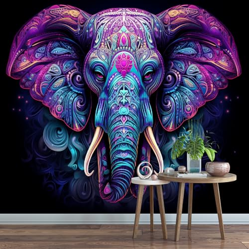 Fototapete 3D TapeteBunter Graffiti-Elefant Mit Graffiti-Muster 200x150cm,Tiermotiv Tapeten Wohnzimmer Muster,Wand Deko Kinderzimmer Wandtapete Mustertapete von LUPAXA