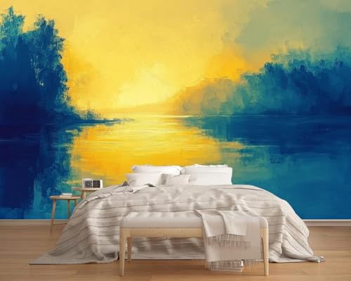 Fototapete 3D TapeteGelb-Blauer Farbverlauf-Graffiti 230x180cm,Abstrakte Kunst Tapeten Wohnzimmer Muster,Wand Deko Kinderzimmer Wandtapete Mustertapete von LUPAXA