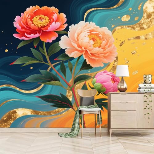 Fototapete 3D TapeteOrange Pfingstrose Mit Farbverlauf 400x280cm,Moderne 3D-Wellentextur Tapeten Wohnzimmer Muster,Wand Deko Kinderzimmer Wandtapete Mustertapete von LUPAXA