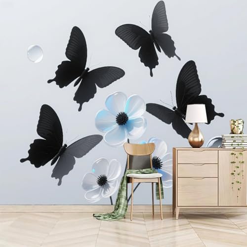 Fototapete 3D TapeteSchwarzer Schmetterling 3D-Muster 200x150cm,Weiße, Moderne, Schlichte Kunst Tapeten Wohnzimmer Muster,Wand Deko Kinderzimmer Wandtapete Mustertapete von LUPAXA