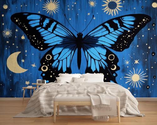 Fototapete Blaue Und Schwarze Schmetterlinge 400x280cm,Abstraktes Retro-Muster Wandtapete,für Schlafzimmer Wohnzimmer Flur Esszimmer Nicht selbstklebend Fototapete Blaue Und Schwarze Schmetterlinge 400x280cm,Abstraktes Retro-Muster Wandtapete,für Schlafzimmer Wohnzimmer Flur Esszimmer Nicht selbstklebend von LUPAXA