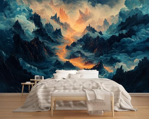 Fototapete Blitz Am Gebirgsfluss 400x280cm,Gamer-Stil Wandtapete,für Schlafzimmer Wohnzimmer Flur Esszimmer Nicht selbstklebend von LUPAXA