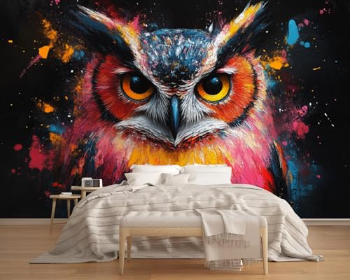Fototapete Bunte Graffiti-Eule 200x150cm,Abstraktes 3D-Tier Foto Tapete Schlafzimmer Wohnzimmer Vliestapete Wandtapete Motivtapeten Bildtapete 3d Effekt von LUPAXA
