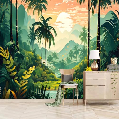 Fototapete Cartoon-Tropischer Regenwald 315x215cm，Grüner Wald Wandtapete für Schlafzimmer, Wohnzimmer, Sofa, TV-Hintergrund von LUPAXA