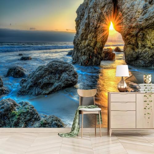 Fototapete Felsige Meereslandschaft 400x280cm，Elefantenrüsselhügel Wandtapete für Schlafzimmer, Wohnzimmer, Sofa, TV-Hintergrund von LUPAXA