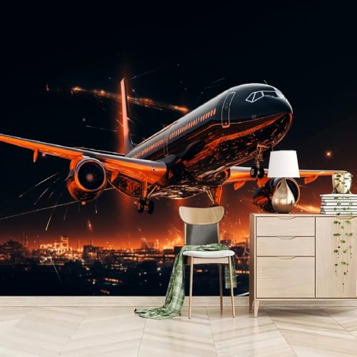 Fototapete Flugzeuge 200x150cm，Schwarze Flugzeuge Wandtapete für Schlafzimmer, Wohnzimmer, Sofa, TV-Hintergrund von LUPAXA