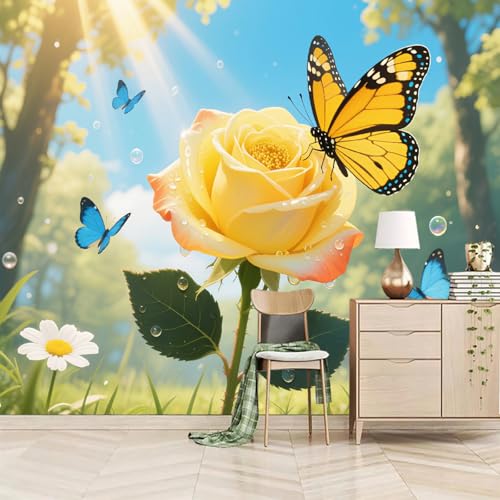 Fototapete Gelbe Blume Und Schmetterling Mit Farbverlauf 230x180cm,Sonnige Landschaft Foto Tapete Wandverkleidung Wandtapete Motivtapeten Wohnzimmer Schlafzimmer 3d Effekt Modern Fototapete Gelbe Blume Und Schmetterling Mit Farbverlauf 230x180cm,Sonnige Landschaft Foto Tapete Wandverkleidung Wandtapete Motivtapeten Wohnzimmer Schlafzimmer 3d Effekt Modern von LUPAXA