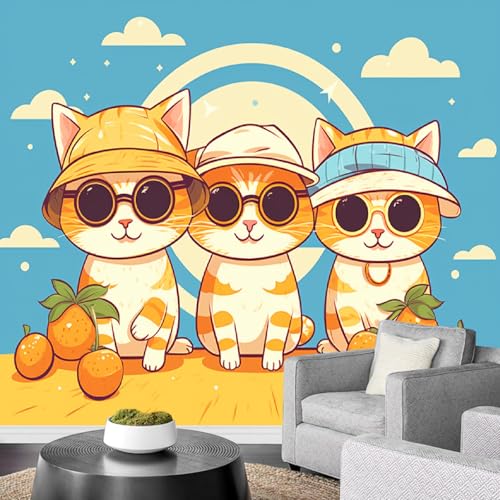 Fototapete Gelbe Katze Im Cartoon-Stil 400x280cm,Blauer Himmel Und Weißer Mond Wandtapete,für Schlafzimmer Wohnzimmer Flur Esszimmer Nicht selbstklebend Fototapete Gelbe Katze Im Cartoon-Stil 400x280cm,Blauer Himmel Und Weißer Mond Wandtapete,für Schlafzimmer Wohnzimmer Flur Esszimmer Nicht selbstklebend von LUPAXA