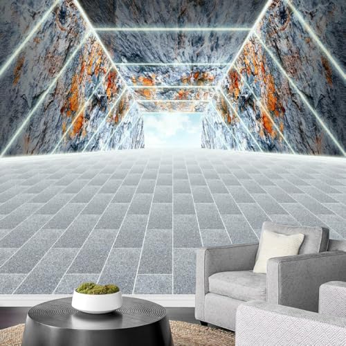 Fototapete Grauer Marmor 300x240cm，Erweiterte 3D-Optische Täuschung Wandtapete für Schlafzimmer, Wohnzimmer, Sofa, TV-Hintergrund von LUPAXA
