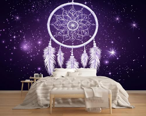 Fototapete Lila Sternenhimmel Mit Farbverlauf 400x280cm,Weißer Traumfänger Foto Tapete Wandverkleidung Wandtapete Motivtapeten Wohnzimmer Schlafzimmer 3d Effekt Modern von LUPAXA