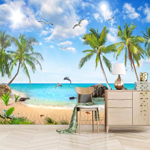 Fototapete Meerblick Und Delfine 400x280cm,Strand Mit Palmen Wandtapete für Wohnzimmer Schlafzimmer Fototapete Meerblick Und Delfine 400x280cm,Strand Mit Palmen Wandtapete für Wohnzimmer Schlafzimmer von LUPAXA