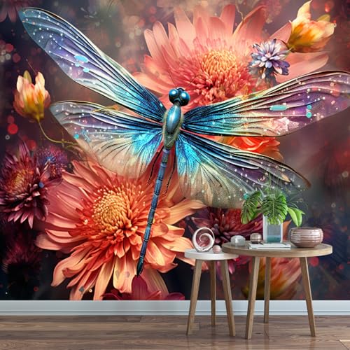 Fototapete Orange Blumen Und Libellen 400x280cm,Blumenmuster Foto Tapete Schlafzimmer Wohnzimmer Vliestapete Wandtapete Motivtapeten Bildtapete 3d Effekt Fototapete Orange Blumen Und Libellen 400x280cm,Blumenmuster Foto Tapete Schlafzimmer Wohnzimmer Vliestapete Wandtapete Motivtapeten Bildtapete 3d Effekt von LUPAXA