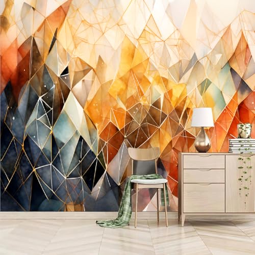Fototapete Orange-Graue Geometrische Retro-Grafik 150x130cm，Abstraktes Patchwork Wandtapete für Schlafzimmer, Wohnzimmer, Sofa, TV-Hintergrund von LUPAXA