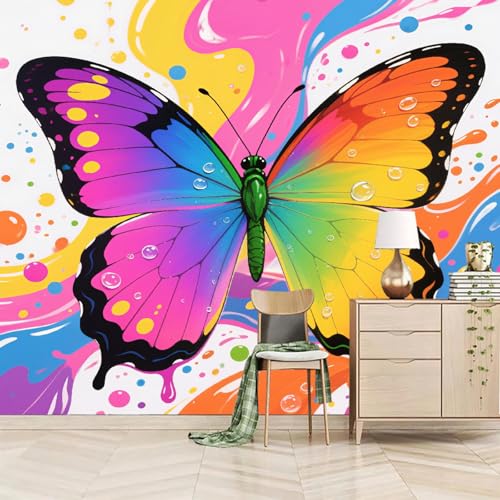 Fototapete Orange-Violetter Schmetterling Mit Farbverlauf 366x254cm,Moderne Spritztintenkunst Wandtapete,für Schlafzimmer Wohnzimmer Flur Esszimmer Nicht selbstklebend von LUPAXA