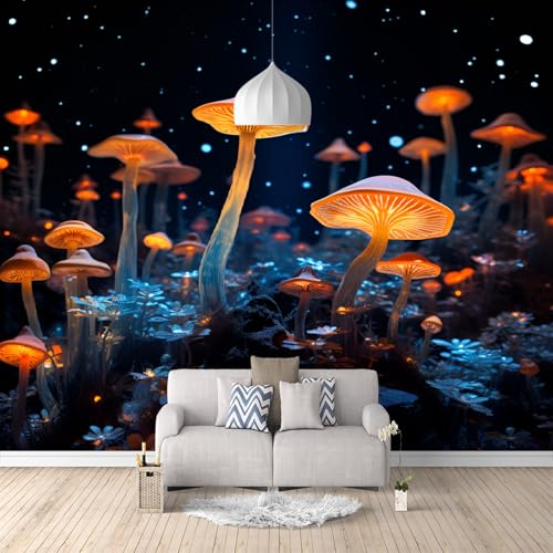 Fototapete Orangefarbene Pilze 200x150cm,Dunkelblauer Sternenhimmel Wandtapete,für Schlafzimmer Wohnzimmer Flur Esszimmer Nicht selbstklebend Fototapete Orangefarbene Pilze 200x150cm,Dunkelblauer Sternenhimmel Wandtapete,für Schlafzimmer Wohnzimmer Flur Esszimmer Nicht selbstklebend von LUPAXA