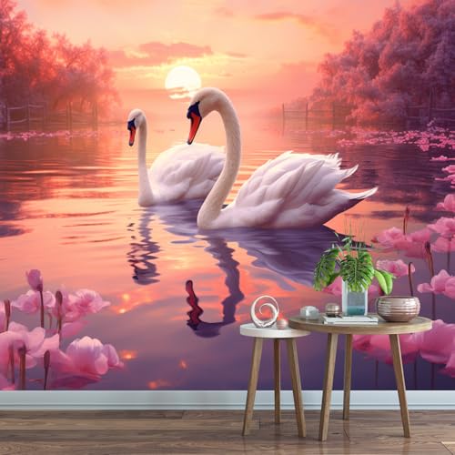 Fototapete Rosa Kirschblüte Und Weißer Schwan 300x240cm,Sonnenaufgang Am See Wandtapete,für Schlafzimmer Wohnzimmer Flur Esszimmer Nicht selbstklebend Fototapete Rosa Kirschblüte Und Weißer Schwan 300x240cm,Sonnenaufgang Am See Wandtapete,für Schlafzimmer Wohnzimmer Flur Esszimmer Nicht selbstklebend von LUPAXA