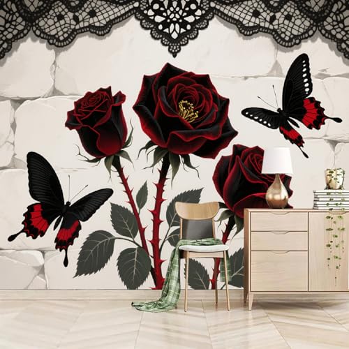 Fototapete Rote Und Schwarze Rosen Und Schmetterlinge 366x254cm,Moderne Abstrakte Kunst Wandtapete,für Schlafzimmer Wohnzimmer Flur Esszimmer Nicht selbstklebend Fototapete Rote Und Schwarze Rosen Und Schmetterlinge 366x254cm,Moderne Abstrakte Kunst Wandtapete,für Schlafzimmer Wohnzimmer Flur Esszimmer Nicht selbstklebend von LUPAXA