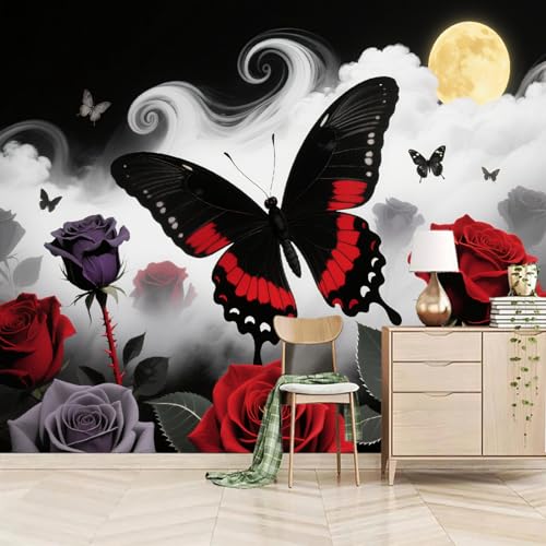 Fototapete Schwarz-Roter Schmetterling Und Blume 300x240cm,Weißes Rauchmuster Wandtapete,für Schlafzimmer Wohnzimmer Flur Esszimmer Nicht selbstklebend Fototapete Schwarz-Roter Schmetterling Und Blume 300x240cm,Weißes Rauchmuster Wandtapete,für Schlafzimmer Wohnzimmer Flur Esszimmer Nicht selbstklebend von LUPAXA