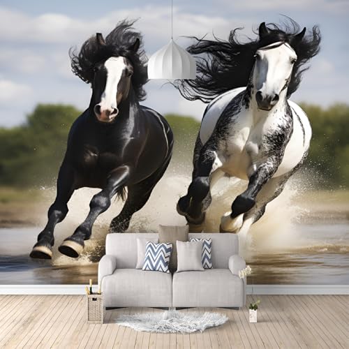 Fototapete Schwarz-Weißes Pferd 200x150cm,Abstraktes Muster Wandtapete,für Schlafzimmer Wohnzimmer Flur Esszimmer Nicht selbstklebend von LUPAXA