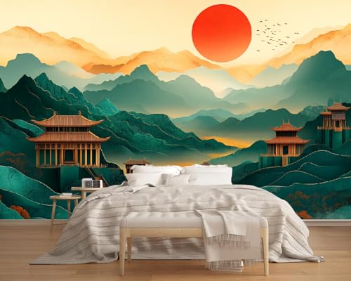 Fototapete Sonnenaufgang Über Bergen Und Flüssen 150x130cm,Chinesische Malerei Foto Tapete Schlafzimmer Wohnzimmer Vliestapete Wandtapete Motivtapeten Bildtapete 3d Effekt Fototapete Sonnenaufgang Über Bergen Und Flüssen 150x130cm,Chinesische Malerei Foto Tapete Schlafzimmer Wohnzimmer Vliestapete Wandtapete Motivtapeten Bildtapete 3d Effekt von LUPAXA