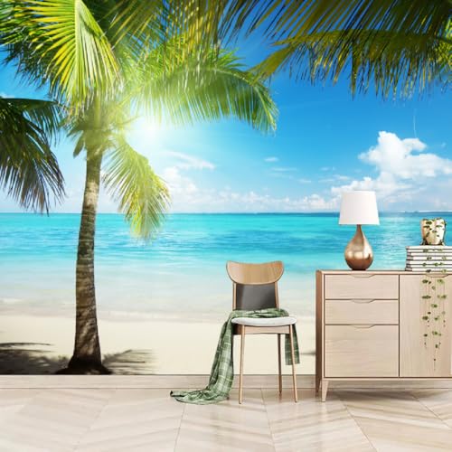 Fototapete Strand Und Meereslandschaft 366x254cm，Sonnige Kokospalmen Wandtapete Moderne Schlafzimmermode Großer TV-Hintergrund von LUPAXA