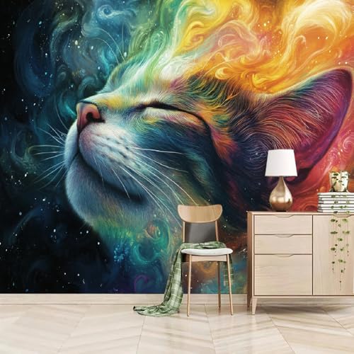 Fototapete Traumhafte Katze 366x254cm，Abstraktes Buntes Tier Wandtapete Moderne Schlafzimmermode Großer TV-Hintergrund von LUPAXA