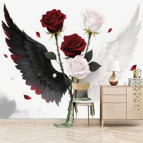 Fototapete Weiße Und Rote Rose 230x180cm,Moderne Abstrakte Kunst Foto Tapete Schlafzimmer Wohnzimmer Vliestapete Wandtapete Motivtapeten Bildtapete 3d Effekt von LUPAXA