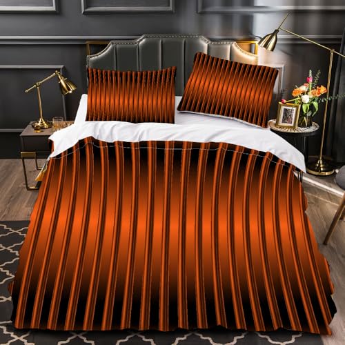 LUPAXA 3D Optische Täuschung Geometrie Bettbezug 3 Teilig，200 * 200Cm Orange-Schwarze Streifen Bettwäsche-Sets Mikrofaser Bettbezug Set Mit Reißverschluss Und 2 Kissenbezüge von LUPAXA