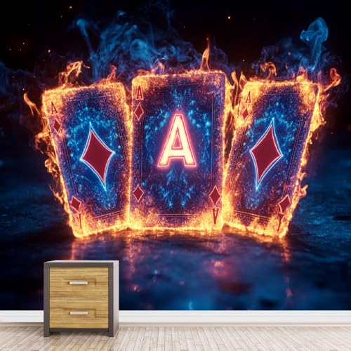 LUPAXA Abstrakte Flamme Vintage Spielkarte Wandtapete 230x180cm Modernes Kunst-Design-Tapeten-Wandbild Für Wohnzimmer, Schlafzimmer, Büro, Wohnung, Nicht Selbstklebend von LUPAXA