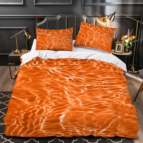 LUPAXA Abstraktes 70Er-Jahre-Gebranntes Orange Bettbezug Set，260 * 220Cm Wassermuster 3 Teilig Mikrofaser Bettbezug Mit Reißverschluss Und 2 Kissenbezug von LUPAXA