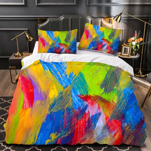 LUPAXA Buntes Graffiti Bettbezug Set，155 * 200Cm Abstrakte Retro-Kunst Der 80Er 3 Teilig Mikrofaser Bettbezug Mit Reißverschluss Und 2 Kissenbezug von LUPAXA