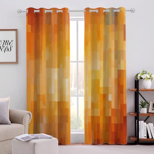 LUPAXA Gelb/Orangefarbene Ölgemälde-Vorhänge Im Einfachen Stil, Geometrische Spleißdesign-Vorhänge, Isolierte Verdunkelungsvorhänge Für Wohnzimmer, Waschbar, 2 Stück 120x140cm(BxH) von LUPAXA