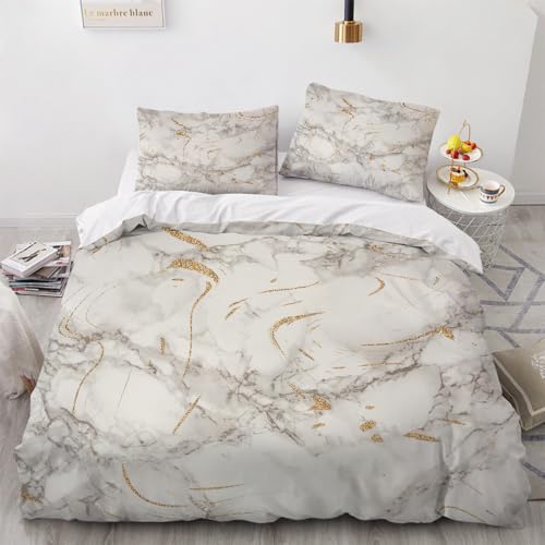 LUPAXA Grau-Weiß-Gold Bettbezug 3 Teilig，155 * 200Cm Moderne Abstraktion Bettwäsche-Sets Mikrofaser Bettbezug Set Mit Reißverschluss Und 2 Kissenbezüge von LUPAXA