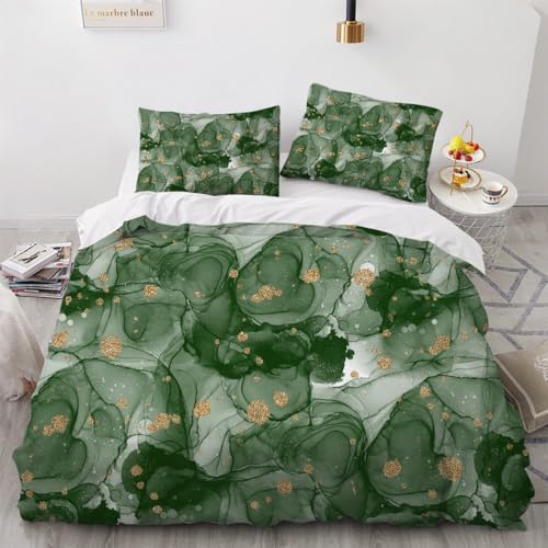 LUPAXA Grün Und Gold Bettbezug 3 Teilig，230 * 220Cm Retro-Abstrakt Microfaser Druck Bettbezug Setit Reißverschluss Und Kissenbezug von LUPAXA