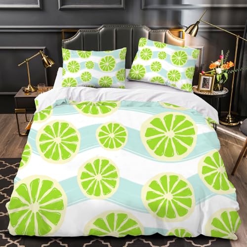 LUPAXA Limettengrüner Sommer 3-Teiliges Bettbezug-Set，230 * 220Cm Obst Moderner Bettbezug Aus Mikrofaser Mit Reißverschluss von LUPAXA