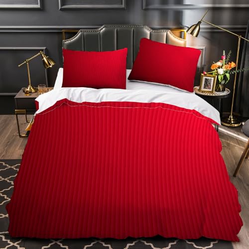 LUPAXA Modernes Rot Bettbezug 3 Teilig，155 * 200Cm Gestreifte Geometrie Microfaser Druck Bettbezug Setit Reißverschluss Und Kissenbezug von LUPAXA