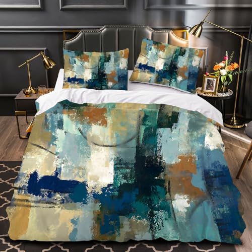 LUPAXA Retro Funky Blau Grün 3-Teiliges Bettbezug-Set,155 * 200Cm Abstrakte Farbgraffiti-Spleiße Moderner Bettbezug Aus Mikrofaser Mit Reißverschluss LUPAXA Retro Funky Blau Grün 3-Teiliges Bettbezug-Set,155 * 200Cm Abstrakte Farbgraffiti-Spleiße Moderner Bettbezug Aus Mikrofaser Mit Reißverschluss von LUPAXA