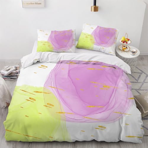 LUPAXA Rosa Und Weiß Bettwäsche-Sets，200 * 200Cm Moderne Abstraktion 3-Teilige Microfaser Bettbezug Mitreißverschluss and 2 Kopfkissenbezüge von LUPAXA