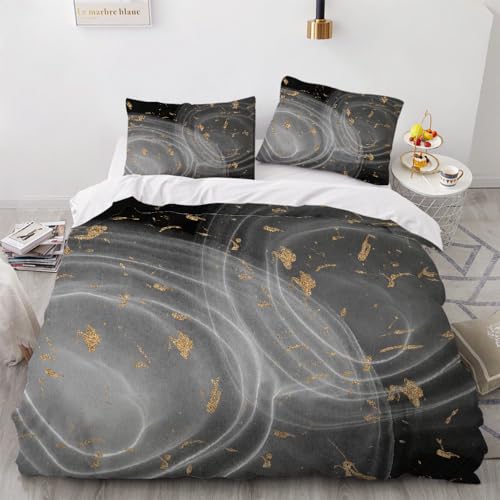 LUPAXA Schwarz Und Gold Bettbezug 3 Teilig，200 * 200Cm Retro-Abstrakt Bettwäsche-Sets Mikrofaser Bettbezug Set Mit Reißverschluss Und 2 Kissenbezüge von LUPAXA