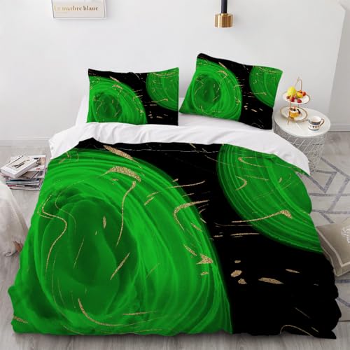 LUPAXA Schwarz Und Grün Bettbezug Set，230 * 220Cm Retro-Abstrakt 3 Teilig Mikrofaser Bettbezug Mit Reißverschluss Und 2 Kissenbezug von LUPAXA