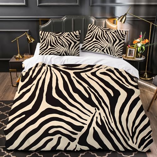 LUPAXA Zebrastreifen Bettbezug Set，155 * 200Cm Tierstreifen 3 Teilig Mikrofaser Bettbezug Mit Reißverschluss Und 2 Kissenbezug von LUPAXA