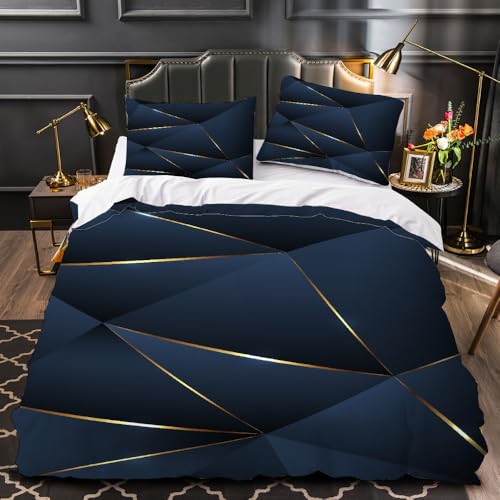 Moderne Dunkelblaue Geometrie 3-Teiliges Bettbezug-Set,260 * 220Cm Abstrakte Goldene Linien Moderner Bettbezug Aus Mikrofaser Mit Reißverschluss Moderne Dunkelblaue Geometrie 3-Teiliges Bettbezug-Set,260 * 220Cm Abstrakte Goldene Linien Moderner Bettbezug Aus Mikrofaser Mit Reißverschluss von LUPAXA