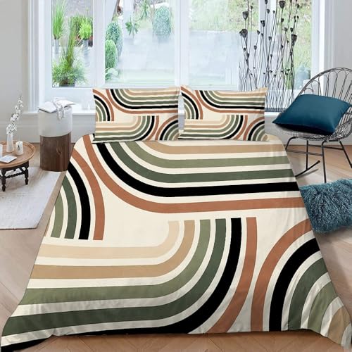 Modernes Schwarz 3-Teiliges Bettbezug-Set，200 * 200Cm Bunte Geometrische Linien Moderner Bettbezug Aus Mikrofaser Mit Reißverschluss von LUPAXA