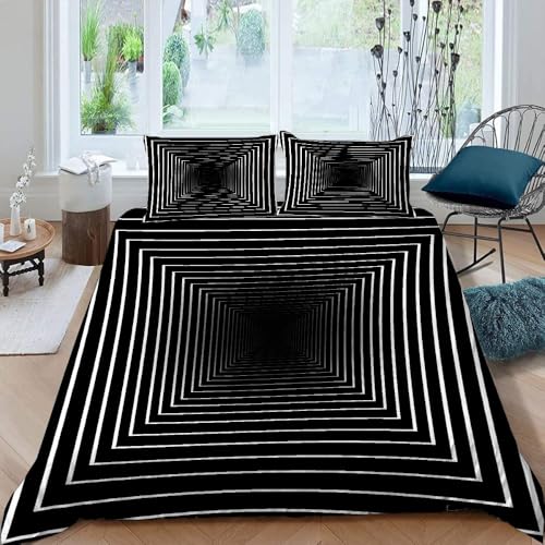 Retro-Goldmarmor Bettbezug 3 Teilig，155 * 200Cm Abstrakte Geometrische Linien Microfaser Druck Bettbezug Setit Reißverschluss Und Kissenbezug von LUPAXA