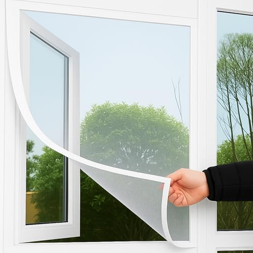 LUPO Fenster-Fliegengitter, DIY selbstklebend, 1,3m x 1,5m, Maßzuschneidendes Netz, Insektenschutz, Einstellbare Haken- und Schlaufenverschlüsse von LUPO