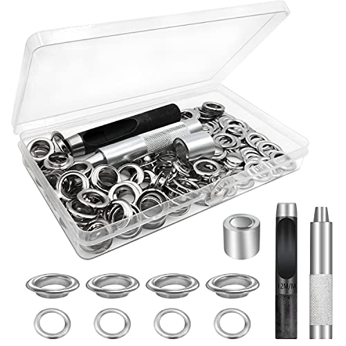 Ösen Set 12mm, Ösen für Planen, Grommet Werkzeug Kit 100 Teile (1/2 Zoll ID), Ösenstanze mit Aufbewahrungsbox, für Stoff Leder Planen Markisen Zelte Tasche Schuhe (Silber) von LURICO