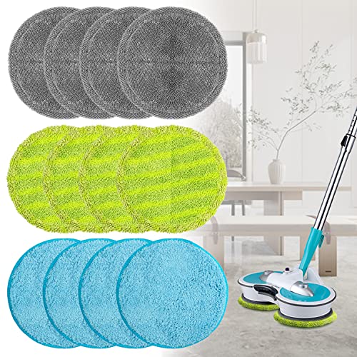 12 Stück 16cm Mikrofaser Pads geeignet für Hurricane M30457, 16cm Universal Elektrische Ersatz Wischpads, Ersatzpads für Hurricane (Grau+Grün+Blau) von LURICO