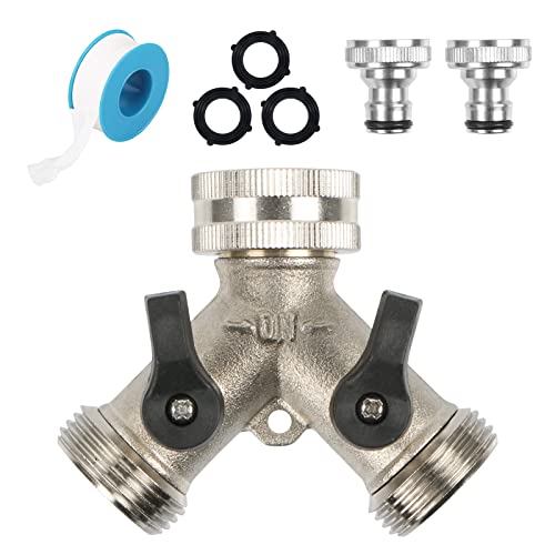 2 Wege Y Verteiler Wasser 3/4 Zoll, Wasserhahn Verteiler mit Absperrhähnen, für zwei Zulaufschläuche oder Anschluss von 2 Geräten, für den Einsatz auf Waschmaschine, Küche, Garten, Rasen (Silber) von LURICO
