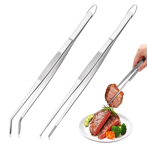 Kochpinzette Edelstahl 30 cm, 2 Stück Große Pinzette Edelstahl, Edelstahl Küchenpinzette, Koch Pinzette Küche 30 cm, für Kochen Wenden Grillen, mit Hängeöse von LURICO